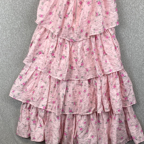 Altar’d State strapless tiered maxi dress Medium pink floral cottagecore roses - Picture 8 of 11